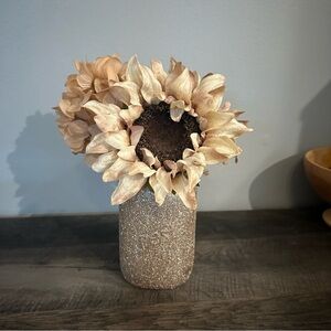 Fall Rosegold Sparkle Mason Jar with Fall Taupe Florals